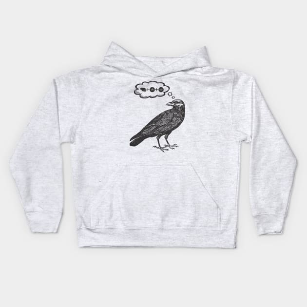 Raven Thinking of Food - Wingspan Bird Board Game (Black) Kids Hoodie by SmokyKitten